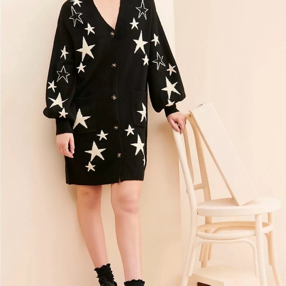 Anthropologie Black and White Star Cardigan